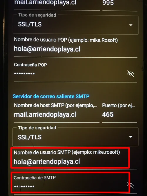 Ingresar datos servidor de correo saliente SMTP en Outlook Móvil