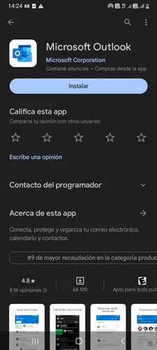Instalar app Outlook en teléfono móvil