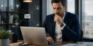 ejecutivo revisando cotización con correo corporativo profesional en empresa chilena