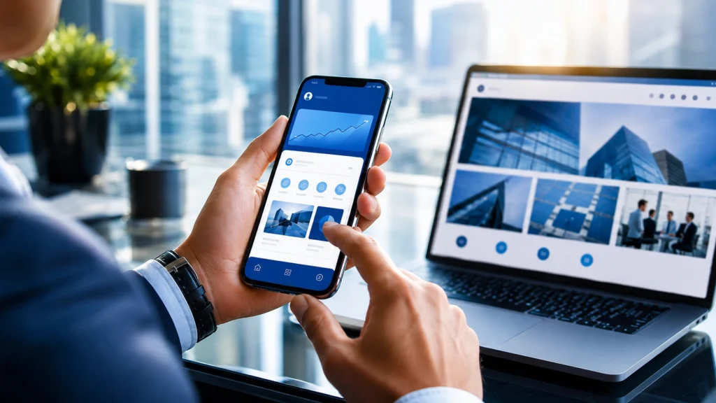 Aplicación móvil para empresas utilizada desde un smartphone en un entorno corporativo