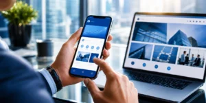 Aplicación móvil para empresas utilizada desde un smartphone en un entorno corporativo